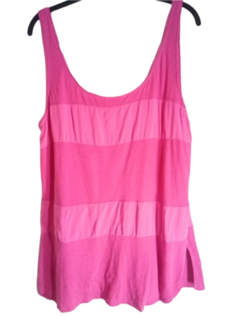 Lilka Top Women's Size L Pink Tank Blocked Linen Cotton Blend Low Rounded Neck